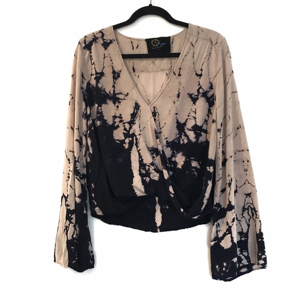 Blue Life Tops - [BLUELIFE] Cropped long sleeved tie dye ombre top